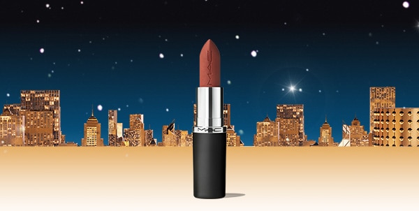 macximal silky matte lipstick on a cityscape background